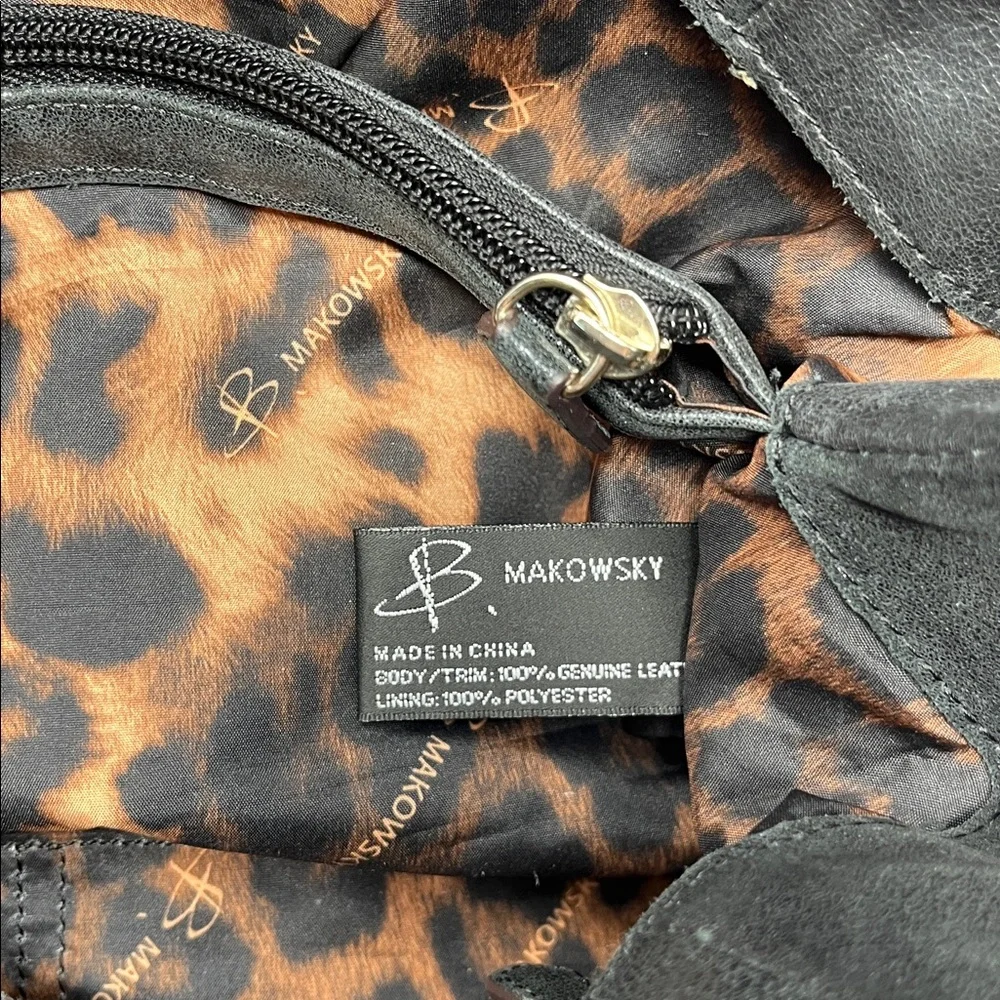 B. Makowsky Black Distressed Leather Shoulder Bag
